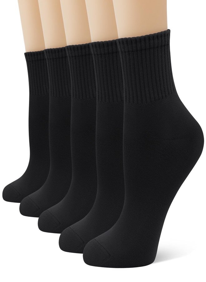 SERISIMPLE Womens Mini Crew Thin Viscose Bamboo Socks Soft Above Ankle Casual Socks Comfort Solid Color 5 Pairs (US, Alpha, Medium, Regular, Regular, Black) - Image 1