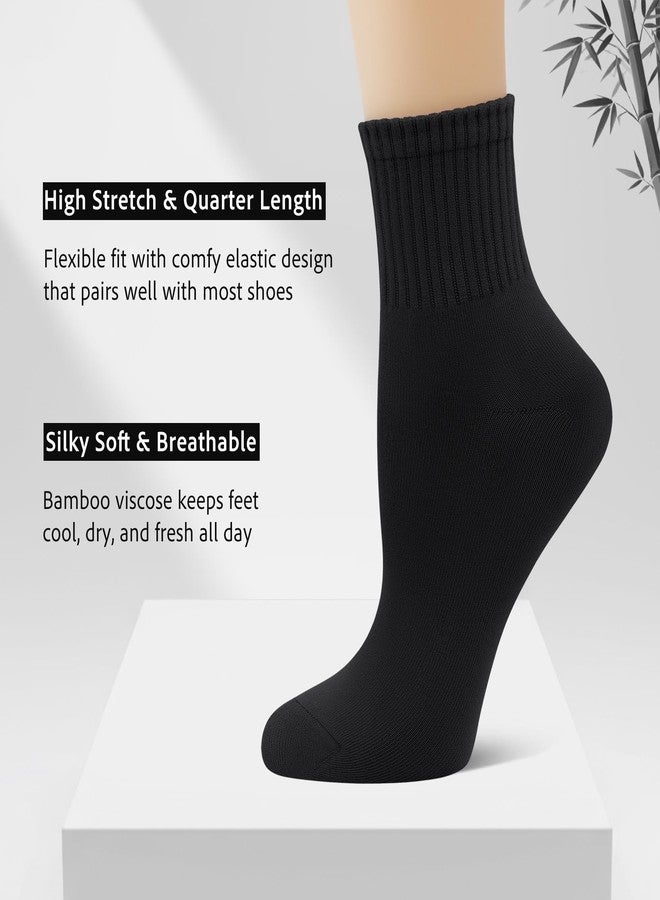 SERISIMPLE Womens Mini Crew Thin Viscose Bamboo Socks Soft Above Ankle Casual Socks Comfort Solid Color 5 Pairs (US, Alpha, Medium, Regular, Regular, Black) - Image 2