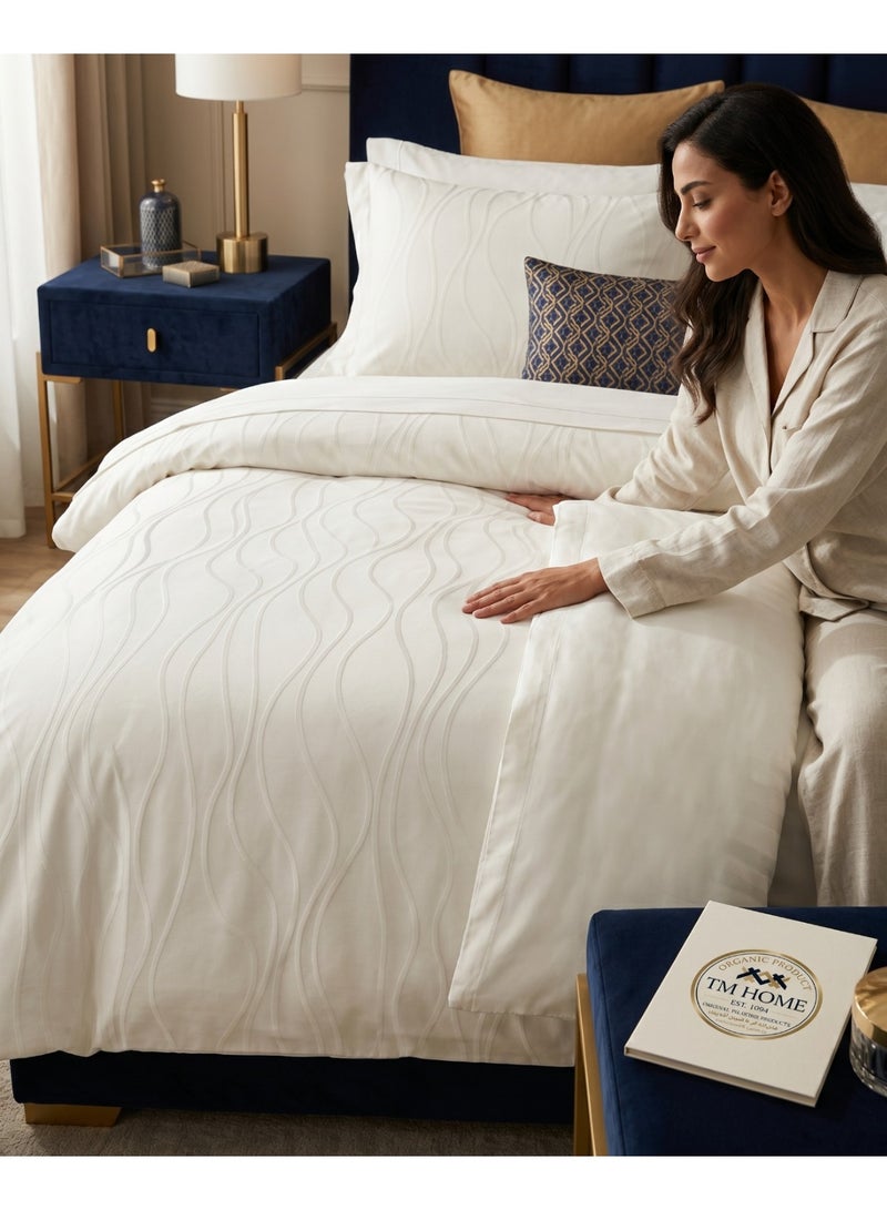 TM HOME Wave Jacquard Duvet Cover Set, 3 Pieces, 50 x 70 cm, 100% Natural Cotton, Premium Hotel Quality - Image 3