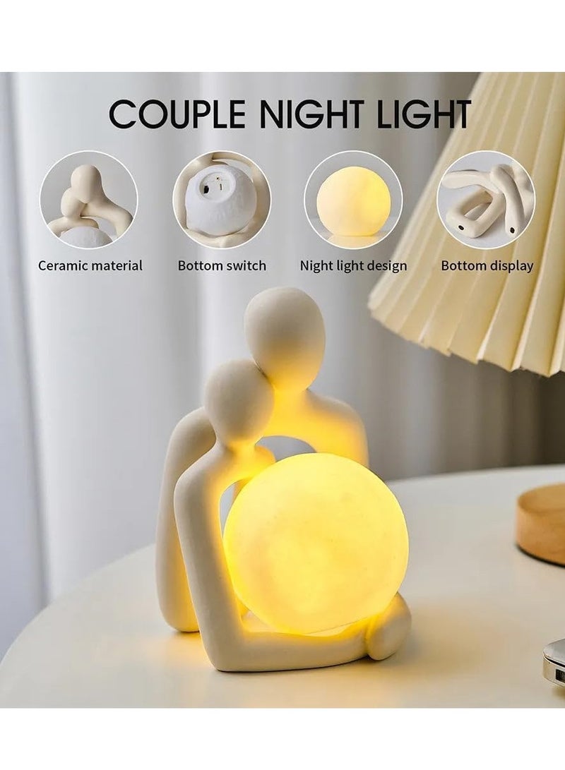 راكسوم تمثال زوجين، منحوتة، قارئ كتب، مصباح طاولة، زخرفة، تماثيل فنية حديثة، سطح طاولة - مفكر القمر الأبيض - Image 5