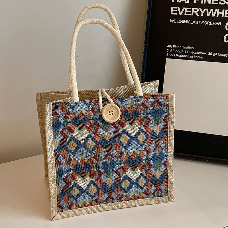 Chic Waterproof Linen Tote Bag Trendy Autumn Winter Gift Blue without pendants 