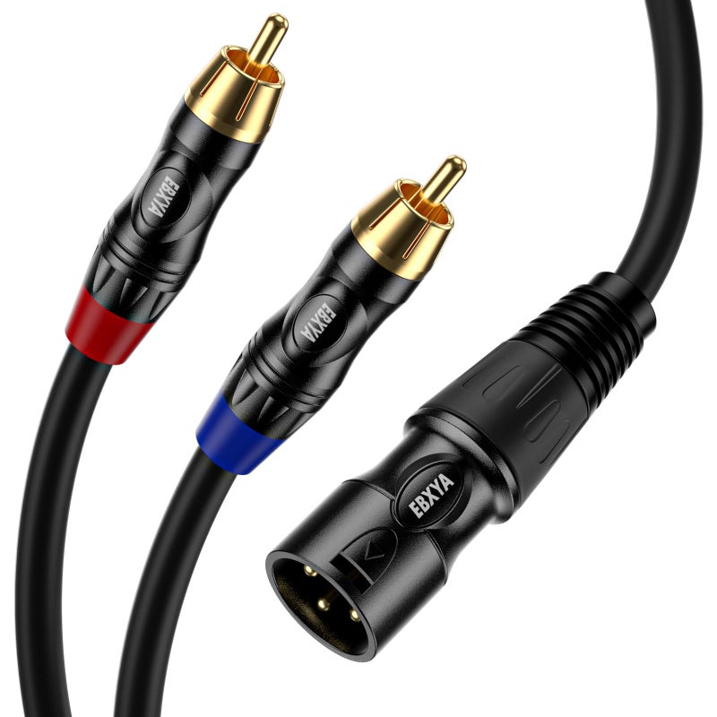 EBXYA كابل EBXYA RCA إلى XLR بطول 6 أقدام، كابل Y مقسم صوتي 2 RCA ذكر إلى XLR مع موصلات مطلية بالذهب لمكبر الصوت، الخلاط، السماعة - Image 1