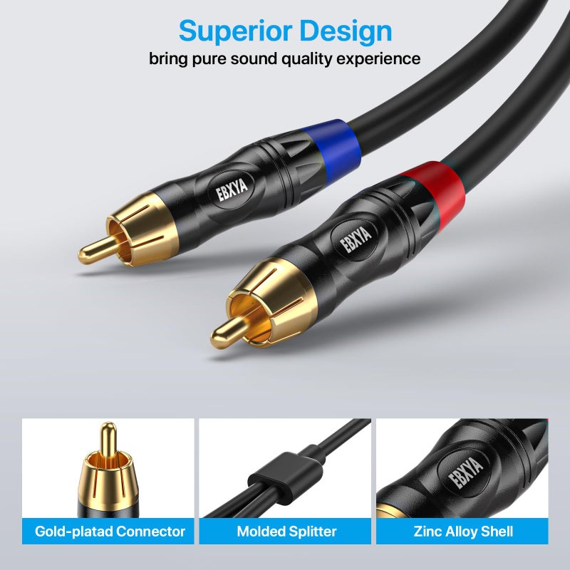EBXYA كابل EBXYA RCA إلى XLR بطول 6 أقدام، كابل Y مقسم صوتي 2 RCA ذكر إلى XLR مع موصلات مطلية بالذهب لمكبر الصوت، الخلاط، السماعة - Image 2