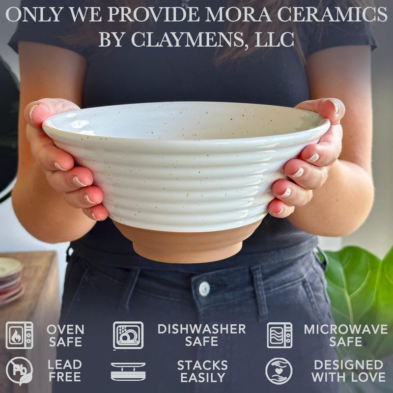 MORA Ceramic Ramen Bowl Set of 2, 45oz - Great for Pho, Miso Udon Soup, Instant Noodles, Serving, Thai or Asian Food - Microwave Safe Large Japanese Noodle Bowls, Modern Kitchen - Vanilla White - Image 3