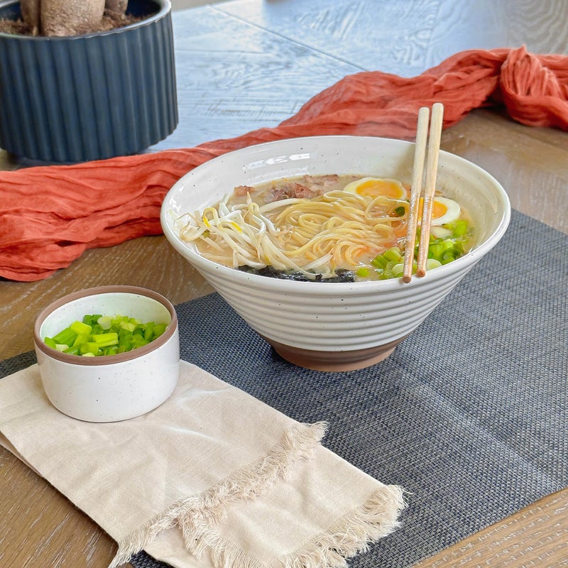 MORA Ceramic Ramen Bowl Set of 2, 45oz - Great for Pho, Miso Udon Soup, Instant Noodles, Serving, Thai or Asian Food - Microwave Safe Large Japanese Noodle Bowls, Modern Kitchen - Vanilla White - Image 5