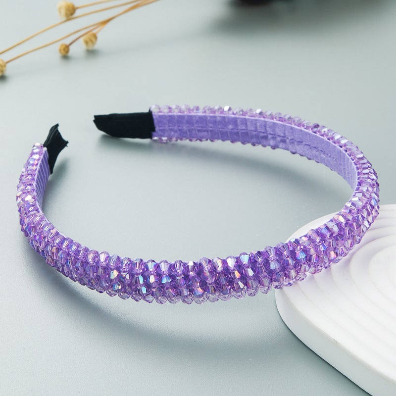 Generic Hening Hair Hoop European and American Internet Celebrity Hot Fish Line Woven String Crystal Hair Hoop ins Korean Style Advanced Face Wash Hair Hoop Purple 