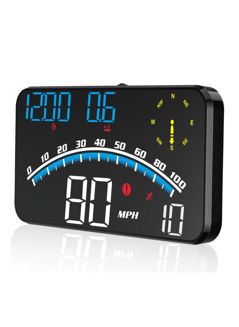 عداد السرعة الرقمي GPS، شاشة عرض أمامية HUD عالمية للسيارة من  مع سرعة ميل في الساعة، اتجاه البوصلة، تذكير القيادة عند التعب، مسافة القيادة، الارتفاع، إنذار السرعة الزائدة، شاشة عرض عالية الدقة لجمي - Image 1