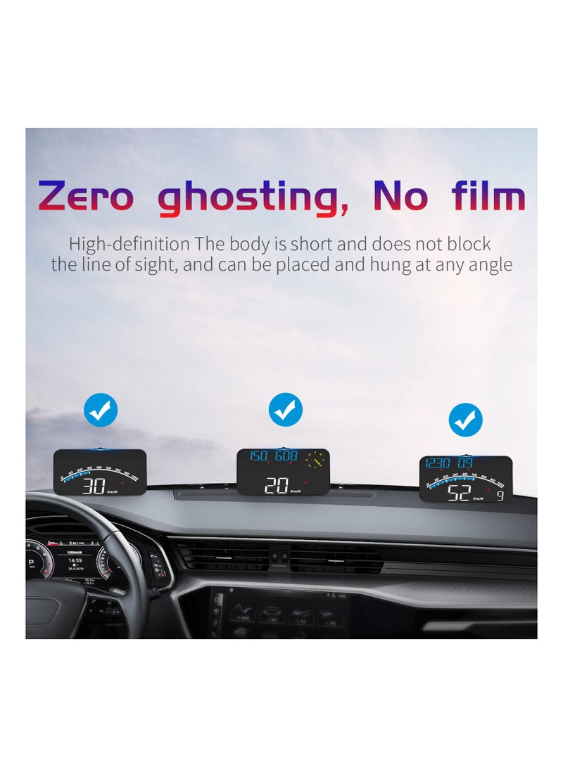 عداد السرعة الرقمي GPS، شاشة عرض أمامية HUD عالمية للسيارة من  مع سرعة ميل في الساعة، اتجاه البوصلة، تذكير القيادة عند التعب، مسافة القيادة، الارتفاع، إنذار السرعة الزائدة، شاشة عرض عالية الدقة لجمي - Image 2