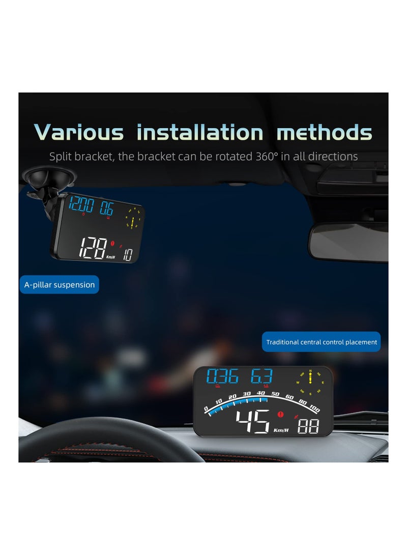 عداد السرعة الرقمي GPS، شاشة عرض أمامية HUD عالمية للسيارة من  مع سرعة ميل في الساعة، اتجاه البوصلة، تذكير القيادة عند التعب، مسافة القيادة، الارتفاع، إنذار السرعة الزائدة، شاشة عرض عالية الدقة لجمي - Image 5