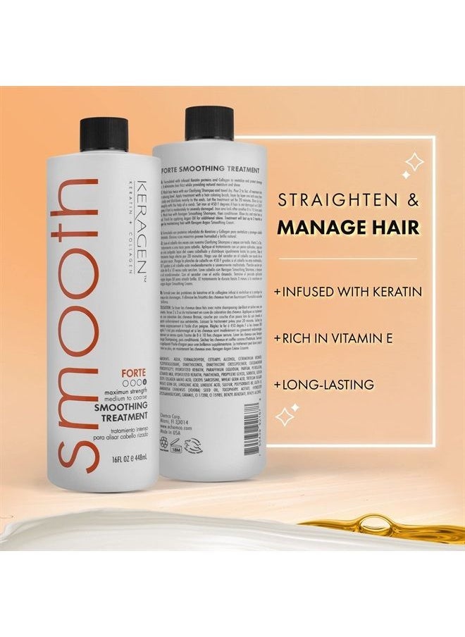 KERAGEN - Brazilian Keratin Smoothing Treatment, Blowout Straightening System for Dry and Damaged Hair - Forte, Sulfate Free - Eliminates Curls and Frizz, Medium to Coarse Hair (16 Oz) - Image 1