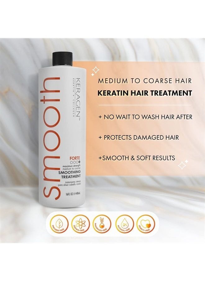 KERAGEN - Brazilian Keratin Smoothing Treatment, Blowout Straightening System for Dry and Damaged Hair - Forte, Sulfate Free - Eliminates Curls and Frizz, Medium to Coarse Hair (16 Oz) - Image 1