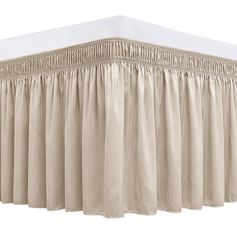 Biscaynebay Wrap Around Bed Skirts for King  Cal King Beds 21 Drop Light Camel Adjustable Elastic Dust Ruffles Easy Fit Wrinkle Resistant Silky Luxurious Fabric Machine Washable