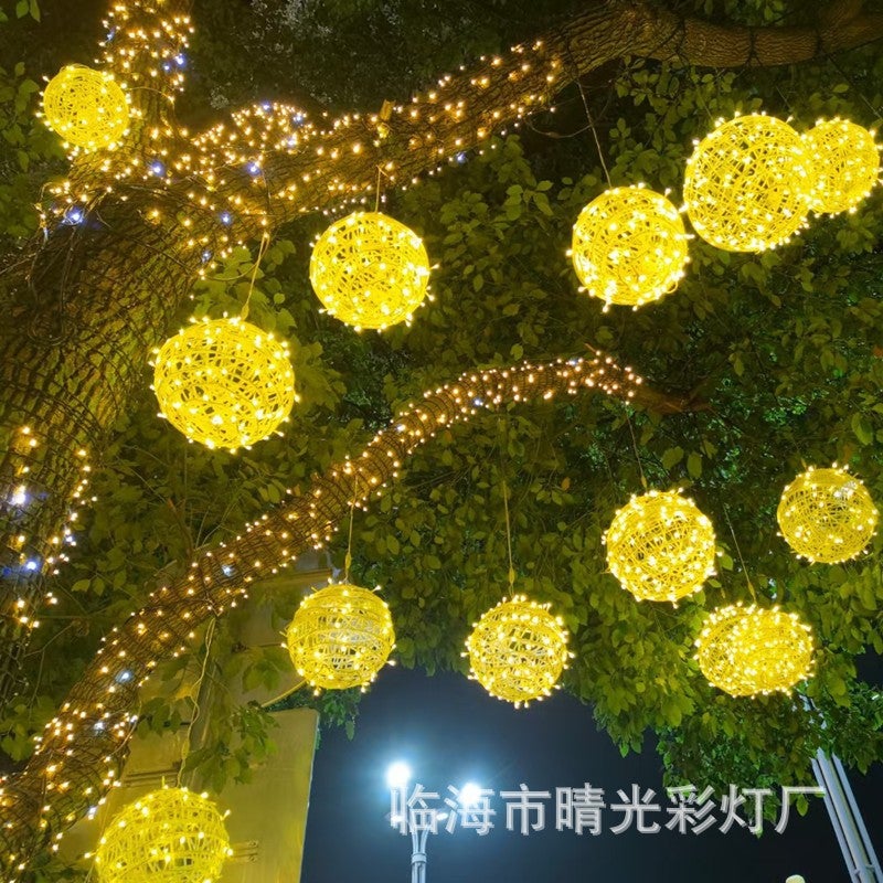 Led Rattan Ball Lamp Waterproof Ball Lamp Landscape Hanging Tree Outdoor Lights Sunscreen Project Lighting Christmas Decorative Lights - Image 3