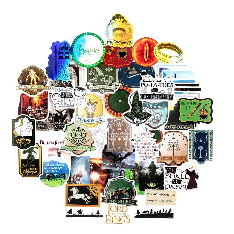 Conquest Journals Lord of The Rings Vinyl Stickers, 60 Unique Stickers Including 5 Holograms, Waterproof, UV and Scratch Resistant, Officially Licensed - Image 1