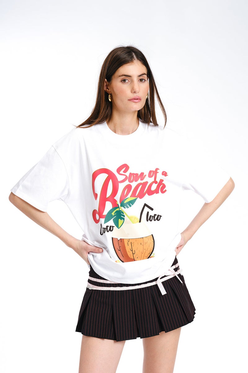 Bonkers Corner White Son Of A Beach Oversized T-shirt for Women's - Image 1