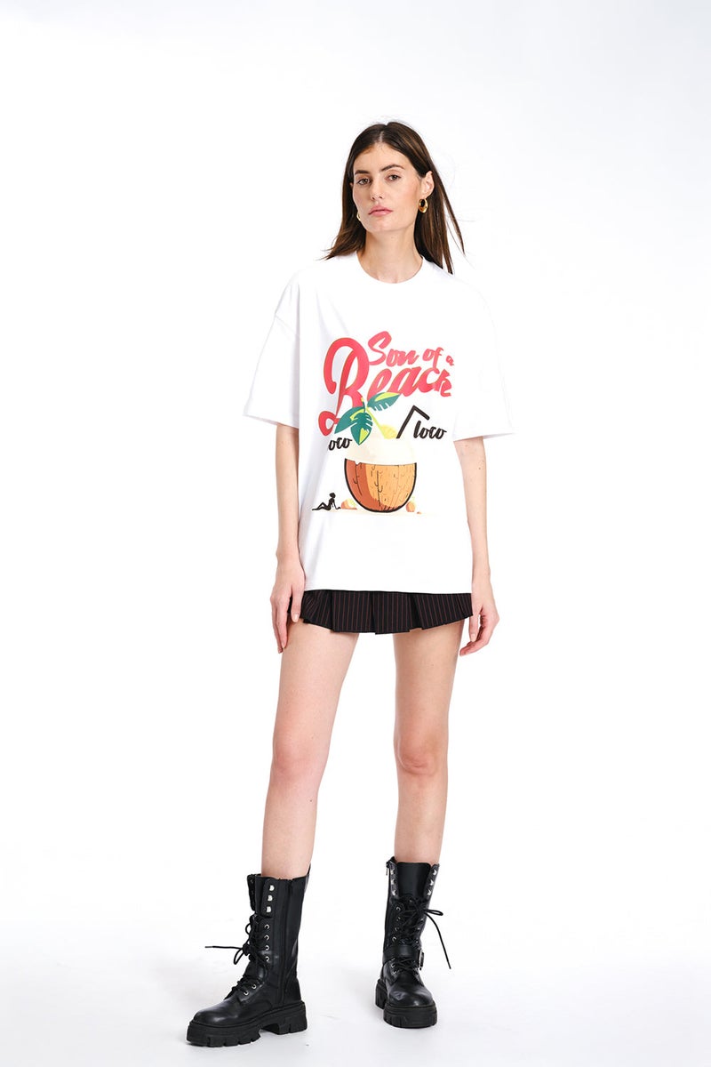 Bonkers Corner White Son Of A Beach Oversized T-shirt for Women's - Image 4