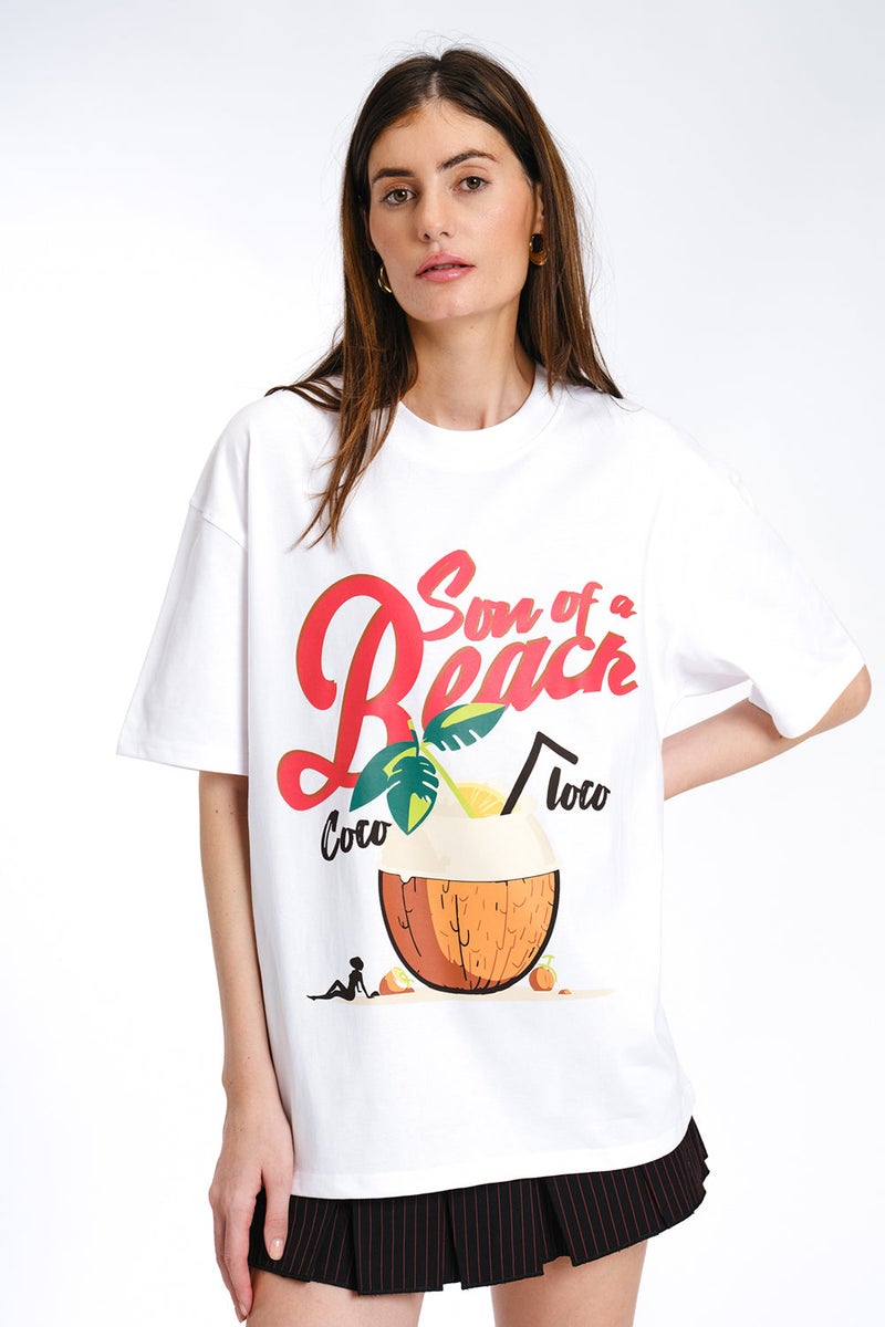 Bonkers Corner White Son Of A Beach Oversized T-shirt for Women's - Image 2