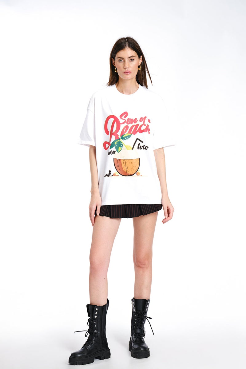 Bonkers Corner White Son Of A Beach Oversized T-shirt for Women's - Image 3