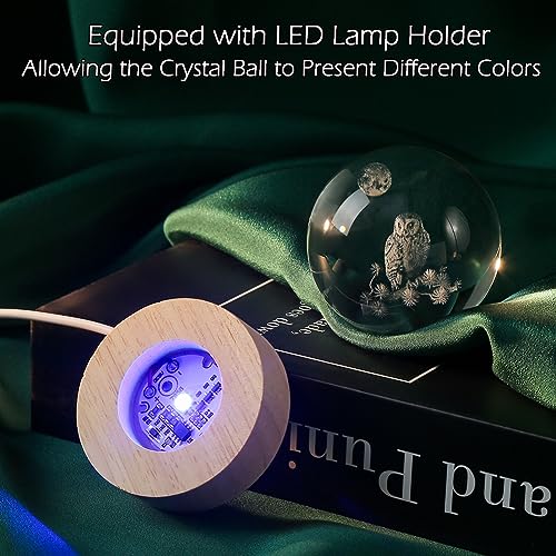 IFOLAINA 3D Owl Crystal Ball 60mm Owl Figurines in Crystal Ball Decor Collectibles Snow Globes Gift Glass Sphere with Wooden Light Base - Image 4