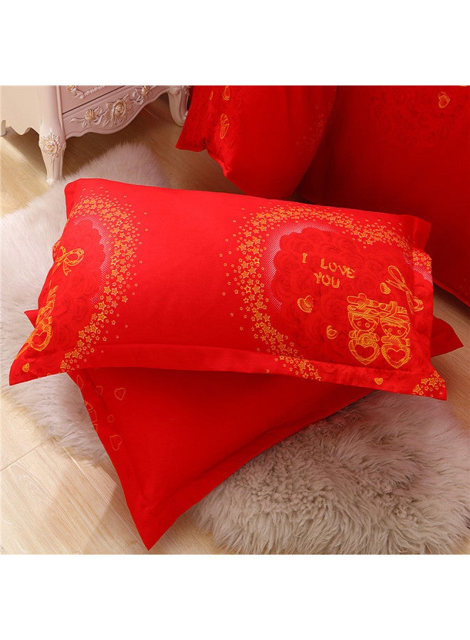 Household Pillowcase Single Double Wedding Celebration Red Couple Pillow Pillowcase 48x74 One Pair Two Pieces Free Shipping-Color:Love You All Your Life-Specifications:48cmX74cm  - Image 1