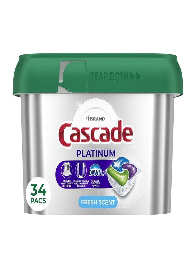 Cascade Platinum Dishwasher Pods, Dishwasher Detergent, Dish Detergent Soap, Fresh, 34 count - Image 1