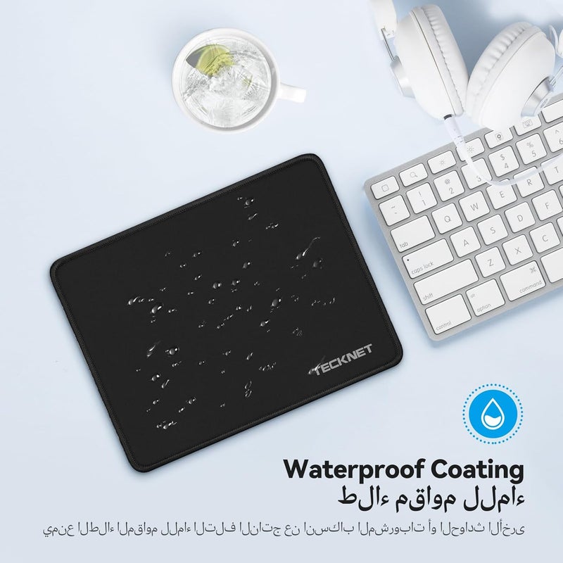 TECKNET Mouse Pad with Anti-fray Stitching, Waterproof Surface & Non-Slip Rubber Base with Stitched Edges Gaming Mouse Mat for Laptop，Compatible with Laser and Optical Mice - Black - Image 4