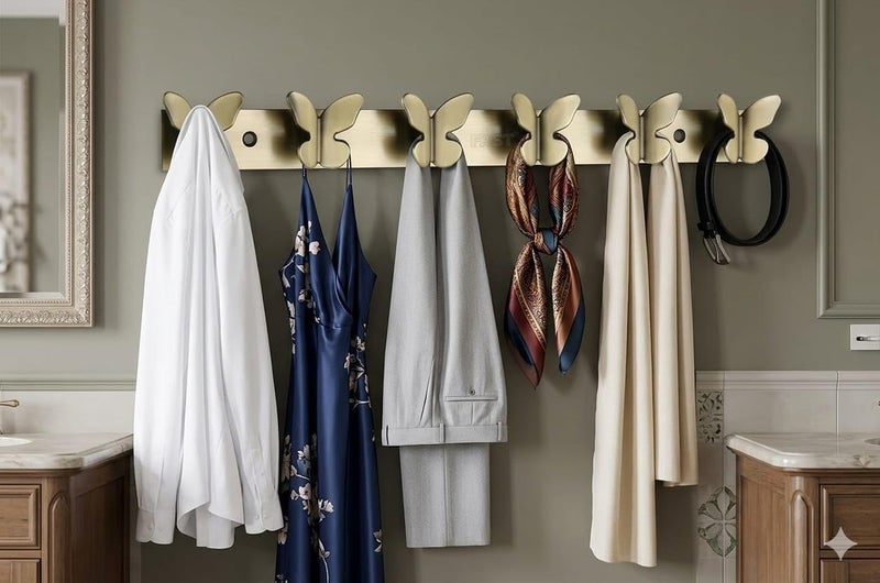 FAST Brass Antique Strong Butterfly Hooks for Bath Towel, Clothes Hanging Hanger Rail on Bathroom, Wardrobe, Bedroom Wall & Door (6 Hang Hook) - Image 4