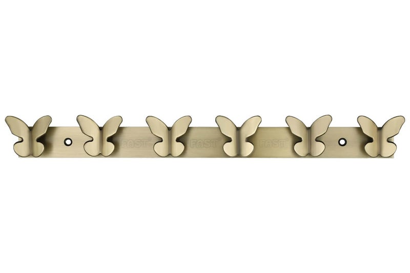 FAST Brass Antique Strong Butterfly Hooks for Bath Towel, Clothes Hanging Hanger Rail on Bathroom, Wardrobe, Bedroom Wall & Door (6 Hang Hook) - Image 1