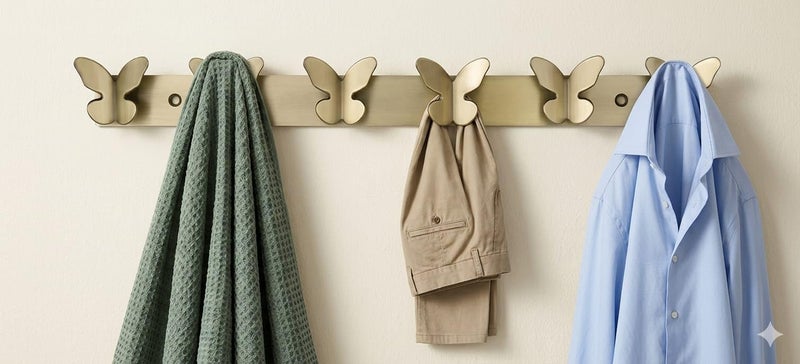 FAST Brass Antique Strong Butterfly Hooks for Bath Towel, Clothes Hanging Hanger Rail on Bathroom, Wardrobe, Bedroom Wall & Door (6 Hang Hook) - Image 5