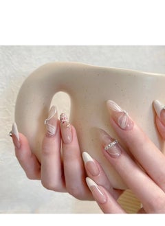 JOSQUEWNN Press On Nails 24pcs,Long Pointed Nail Art French Style Inlaid Diamond Wear Nail.Fake Acrylic Nails With Glue Kit.  - Image 1