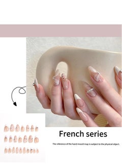 JOSQUEWNN Press On Nails 24pcs,Long Pointed Nail Art French Style Inlaid Diamond Wear Nail.Fake Acrylic Nails With Glue Kit.  - Image 2