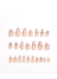 JOSQUEWNN Press On Nails 24pcs,Long Pointed Nail Art French Style Inlaid Diamond Wear Nail.Fake Acrylic Nails With Glue Kit.  - Image 3