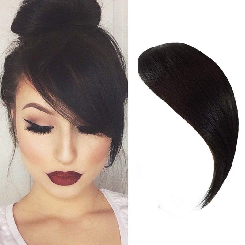 Dsoar Side Bangs Clip in Real Human Hair Bang Natural Clip on Straight Fringe Hair Extensions(Natural Black Color) - Image 1