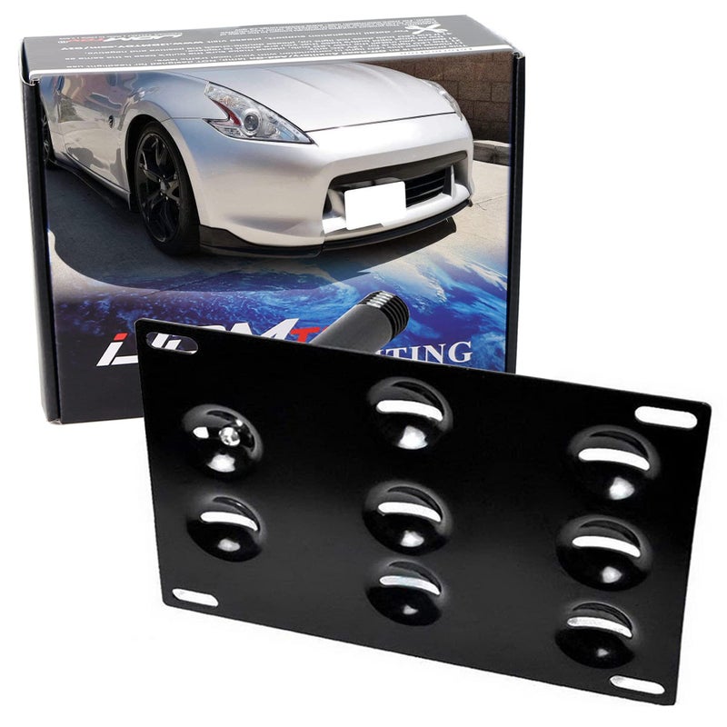 iJDMTOY No Drill Front Bumper Tow Hook License Plate Mounting Bracket Adapter Kit Compatible with Nissan 370Z Juke Rogue Infiniti FX JX QX G37 Q60