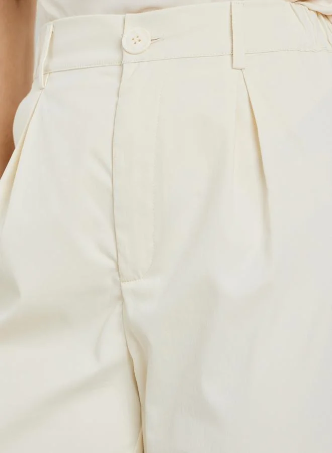 Styli  Cream Wide Leg Trousers for Women | Best Price UAE