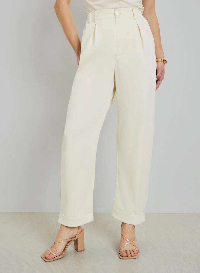 Styli Cream Wide Leg Trousers