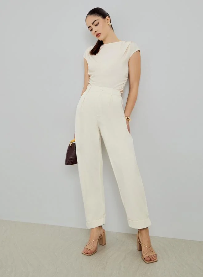 Styli Cream Wide Leg Trousers
