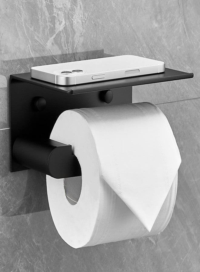 Plantex Space Aluminium Toilet Paper Holder with Mobile Stand/Tissue Paper Roll Holder/Toilet Roll Holder for Bathroom Accessories (Black) - Image 1