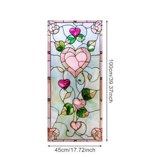 IVN Stained Glass Window Film Pink Heart Floral Design 17.7x39.3 inch Window Privacy Film Stained Decals Static Cling Sun Blocking Decor for Home Office Windows Door Glass Partitions - Image 3