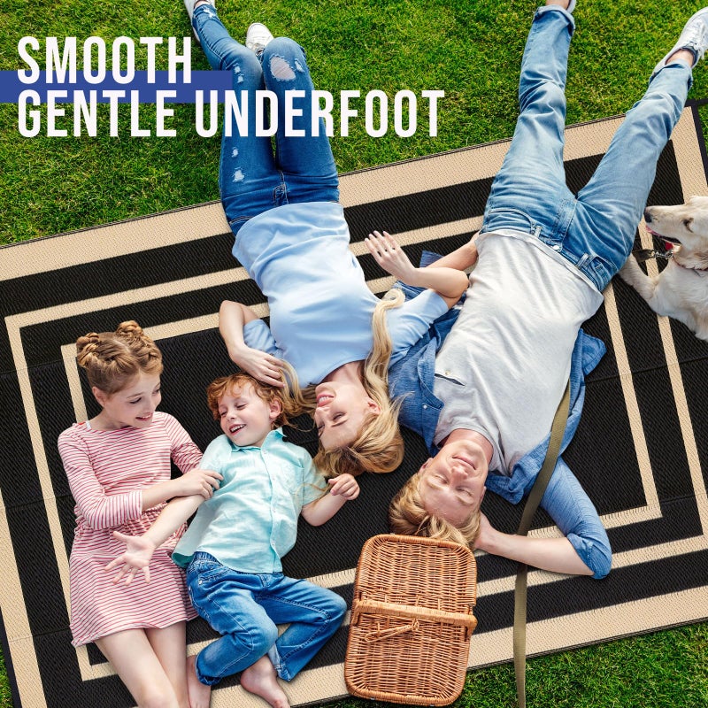 OLANLY Outdoor Rug 8x10 ft Waterproof, Reversible Outdoor Plastic Straw Rug, RV Mat, Indoor Outdoor Carpet Clearance for Patio, Camping, Balcony, Deck, Backyard, Black & Beige - Image 5