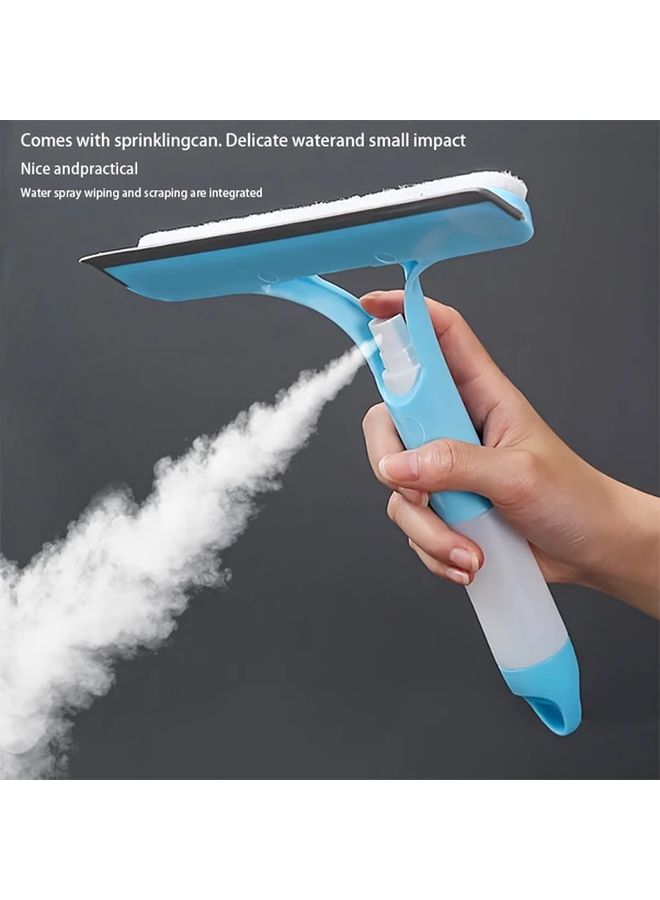 Blue And White 3 In 1 Bathroom Window Cleaner Mirror Scraper With Removable Microfiber Cloth - Image 2