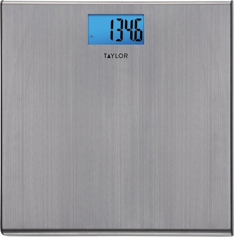 Taylor Digital Scales for Body Weight ExtraHigh 440 lb Capacity Thin Profile Unique Blue LCD Glass Platform 122 x 122 Inches Stainless Steel - Image 1