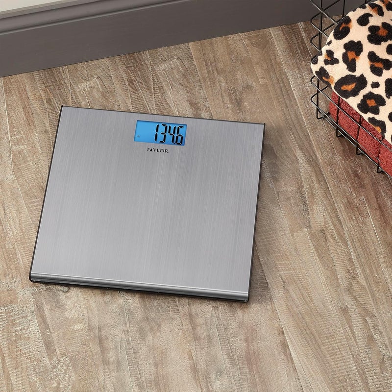 Taylor Digital Scales for Body Weight ExtraHigh 440 lb Capacity Thin Profile Unique Blue LCD Glass Platform 122 x 122 Inches Stainless Steel - Image 5
