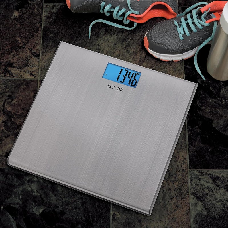Taylor Digital Scales for Body Weight ExtraHigh 440 lb Capacity Thin Profile Unique Blue LCD Glass Platform 122 x 122 Inches Stainless Steel - Image 2