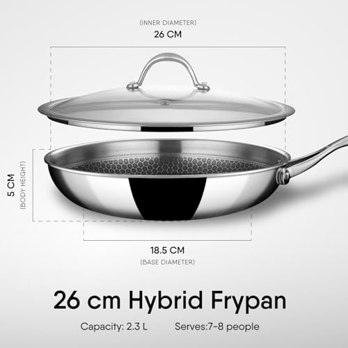 Stahl Artisan Hybrid 2.3 L, 26 cm Triply Frying Pan with Lid | Induction & Gas Stove Compatible | Honeycomb Non Stick Fry Pan, Metal Spoon Friendly - Image 2