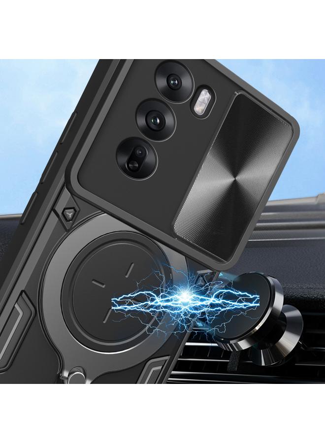 اس-توب جراب لهاتف OPPO Reno12 5G Global CD Texture Sliding Camshield حامل مغناطيسي جراب هاتف - Image 4