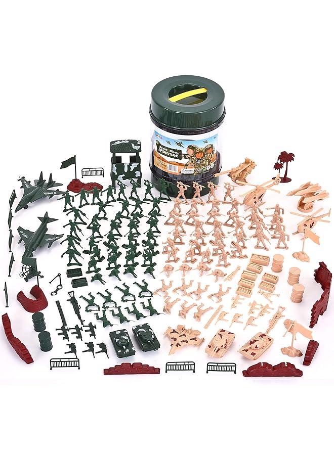 JOYIN 164 Piece Military Soldier Playset Army Men Play Bucket Army Action Figures Battle Group Deluxe Military Playset With Army Men Aircrafts Helicopters Tanks With Bucket - Image 1