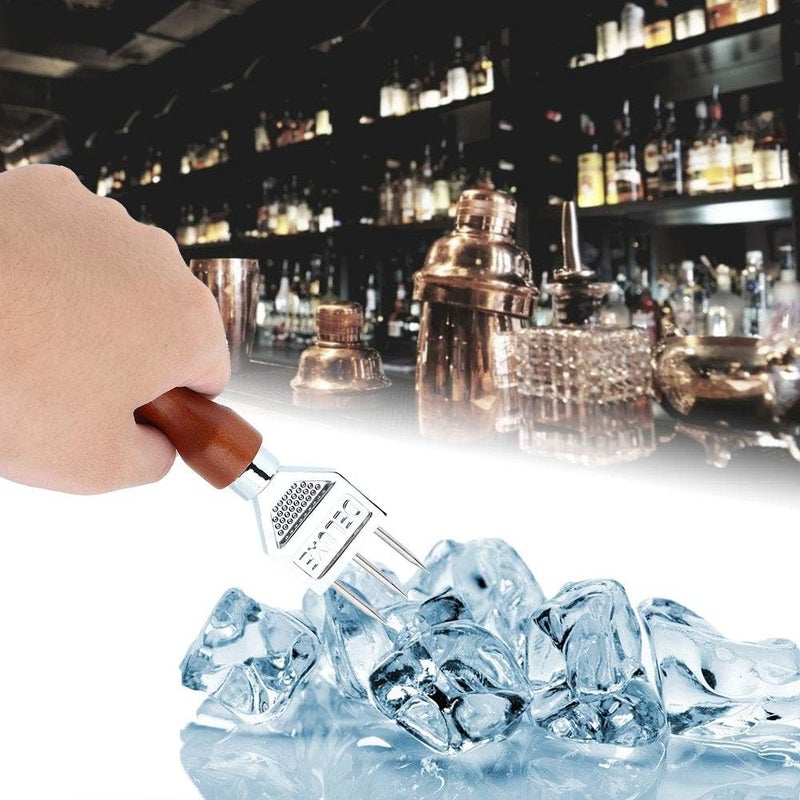 مطرقة الجليد من ، مطرقة جليد من الفولاذ المقاوم للصدأ مع مقبض خشبي، تحتوي على أداة لإزالة قطع الجليد المسحوقة، أداة مطبخية، أداة لمحلات المشروبات الكحولية، إكسسوارات للبار. - Image 3