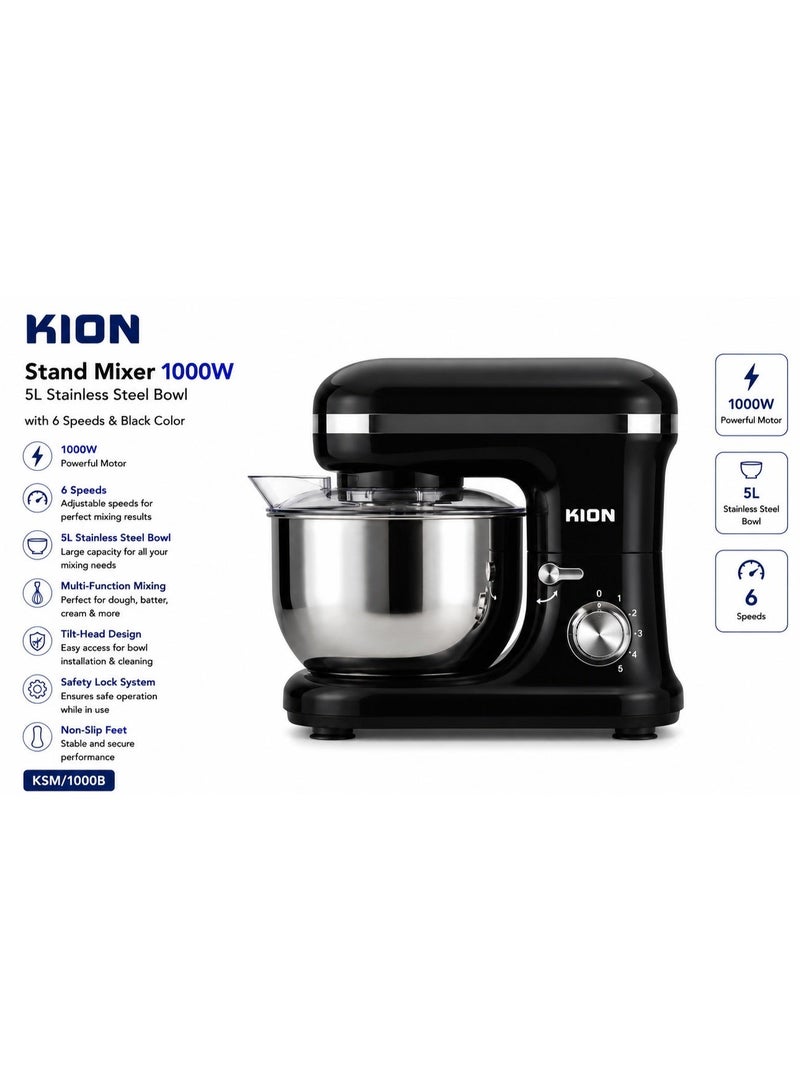 KION Stand Mixer 1000W with 5L Stainless Steel Bowl, 6 Speeds – Black - KHD/306-2 5 L 1000 W KHD/306-2 black - Image 1