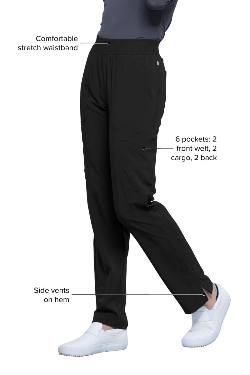 Cherokee Infinity Women's Scrub Pant Mid Rise Tapered Leg Pull-on Bottom with Moisture Wicking & 360° Stretch Fabric CK065A, L, Black - Image 4
